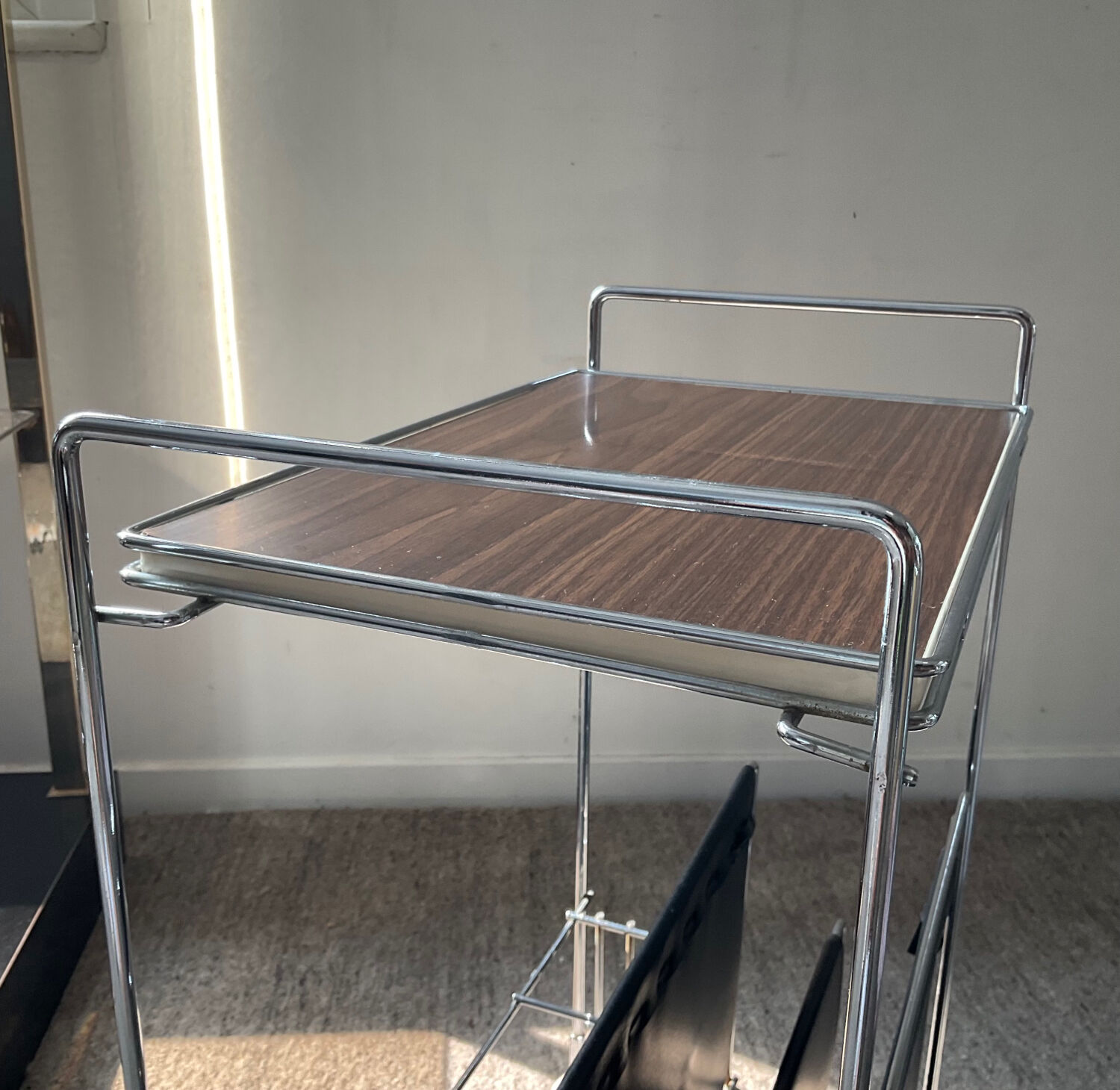 Vintage side table on wheels 60s