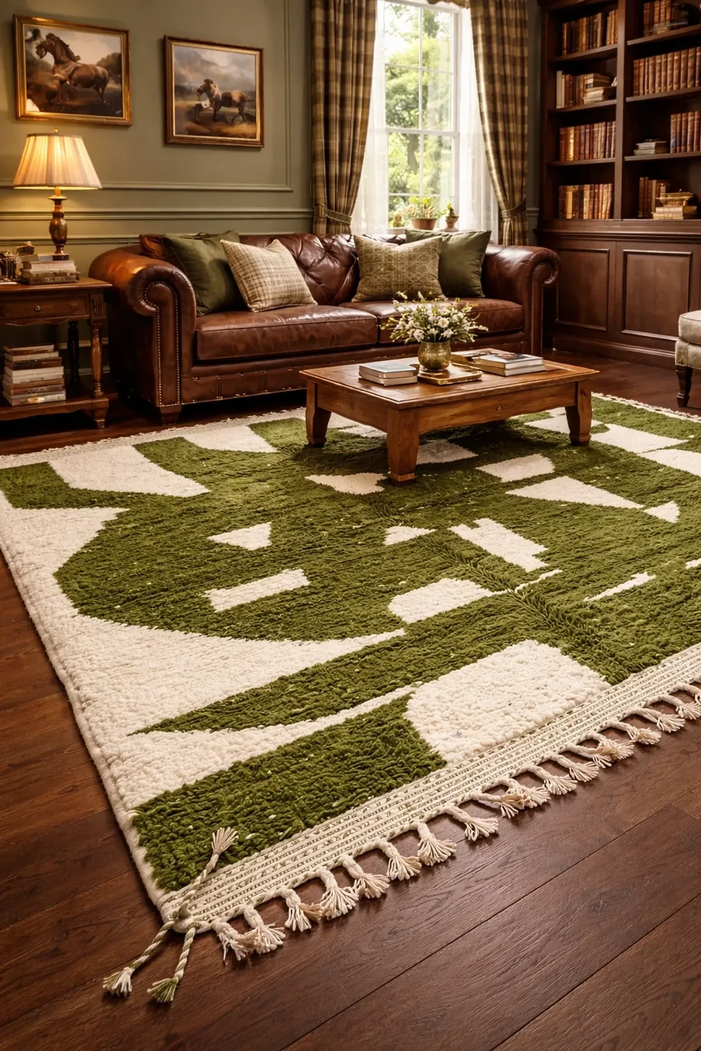 Thick wool Berber rug – abstract olive