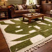 Thick wool Berber rug – abstract olive