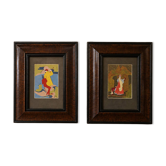 Paire de tableaux anciens – illustrations russes – Pouchkine – cadres ancie