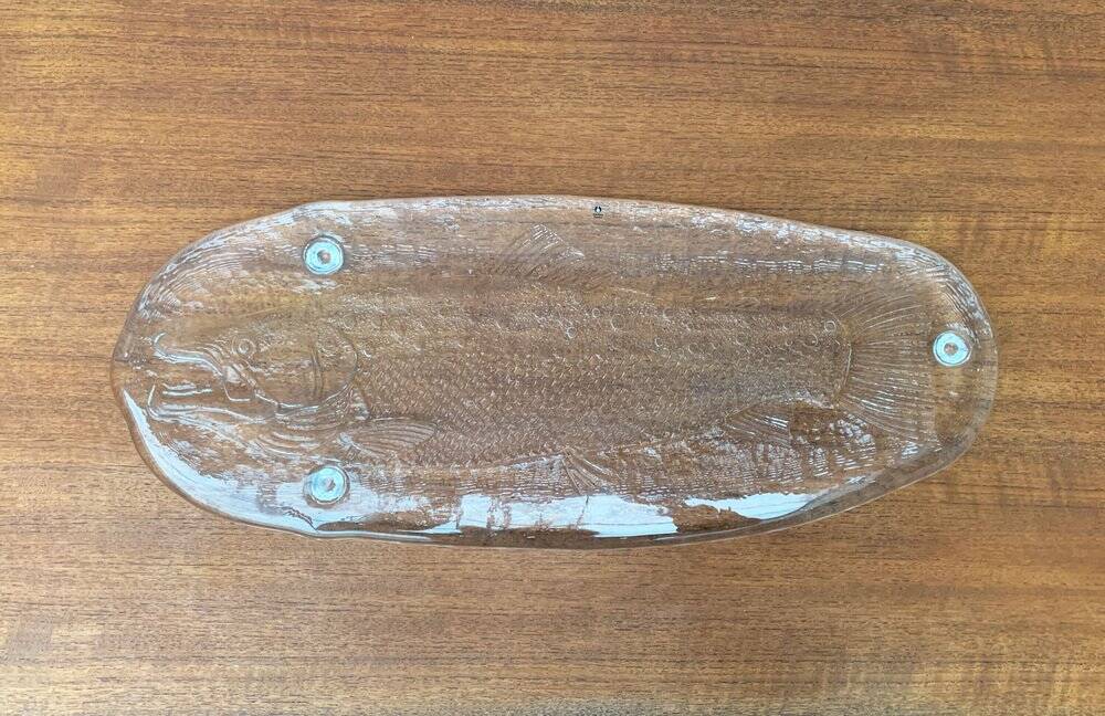 Large Vintage Glass Plate in the Shape of a Swedish Fish by Pukeberg Glass