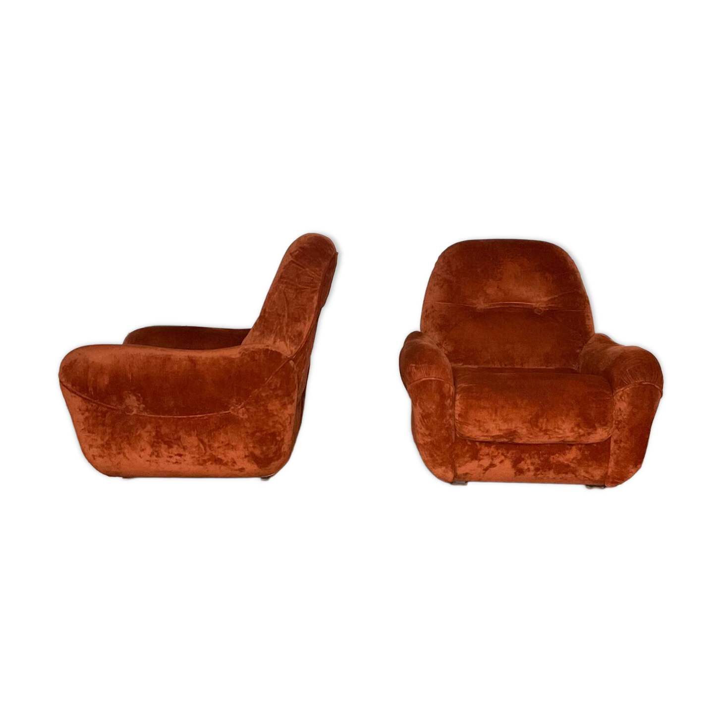 Paire de chauffeuses velours vintage années 70