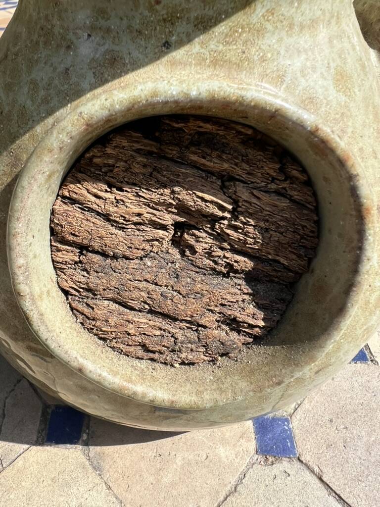 Vintage Vallauris ceramic pitcher with bark inclusions