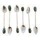 Box of 6 antique silver and jade spoons