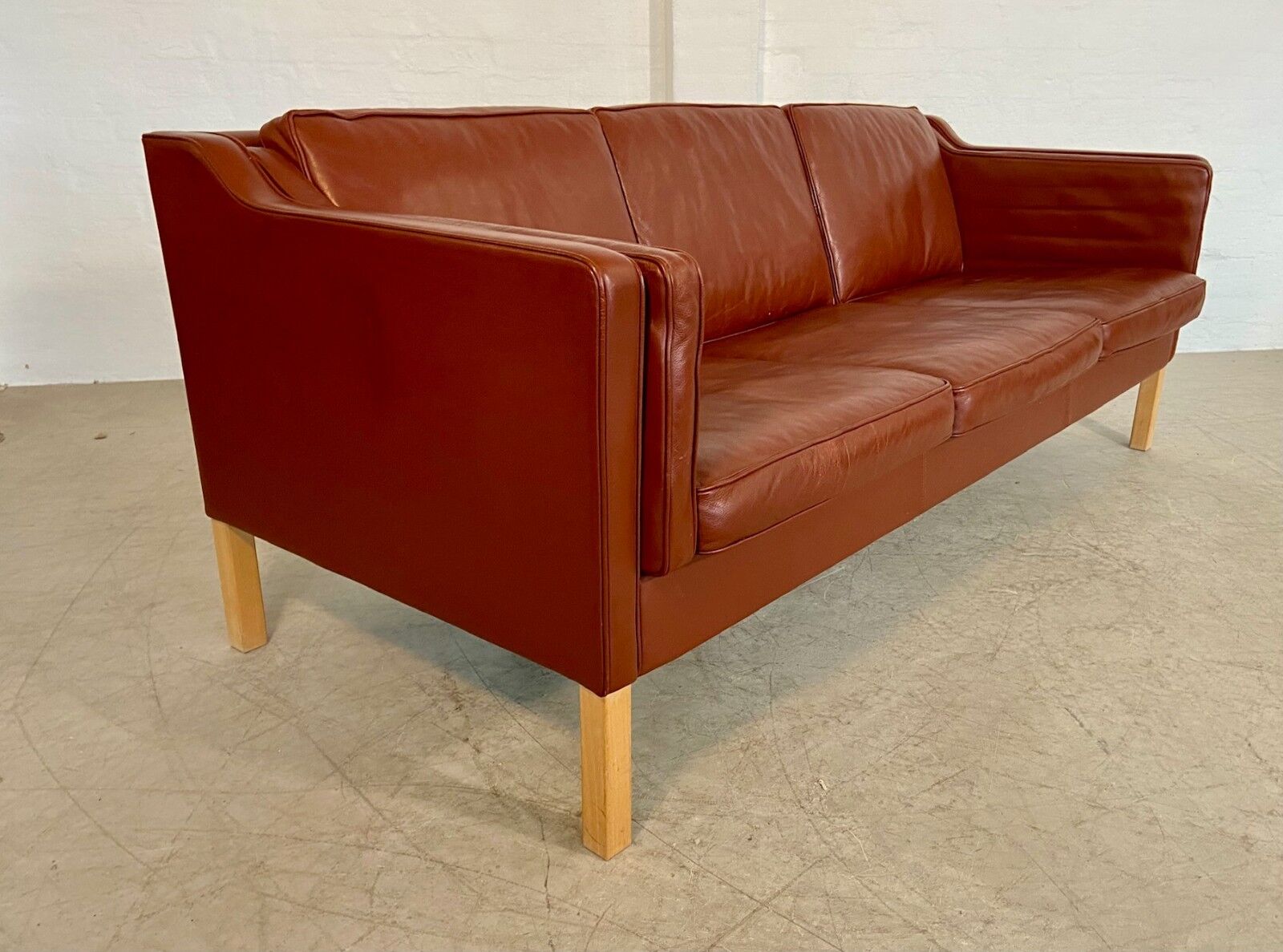 Vintage Danish mid-century Mogens Hansen 3-person cognac leather sofa