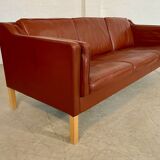 Vintage Danish mid-century Mogens Hansen 3-person cognac leather sofa
