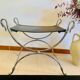 Curule Stool Maison Jansen in Chrome Steel and Black Leather