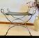 Tabouret Curule Style Maison Jansen en Acier Chromé et Cuir Noir