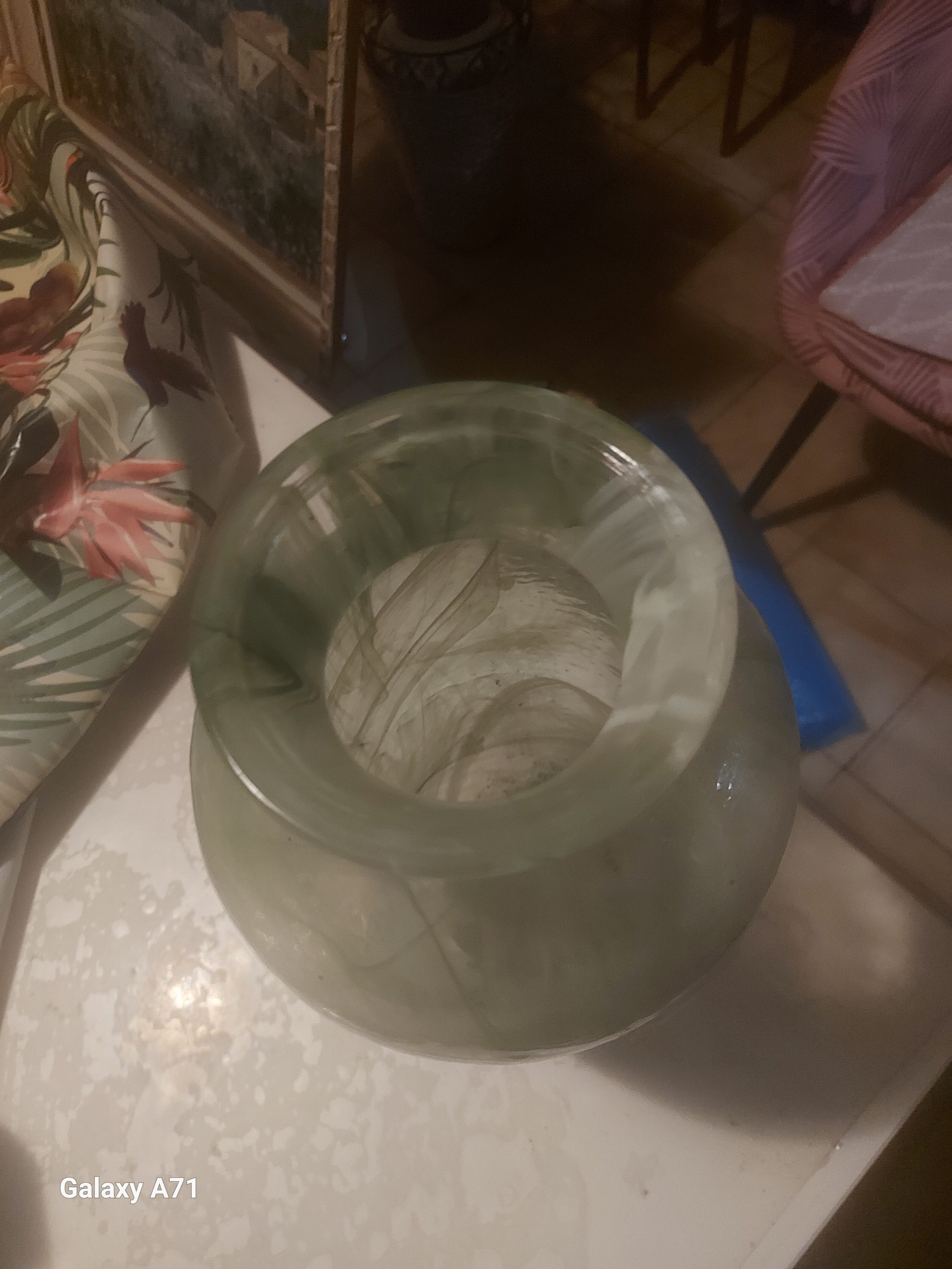 Frosted green and white glass vase