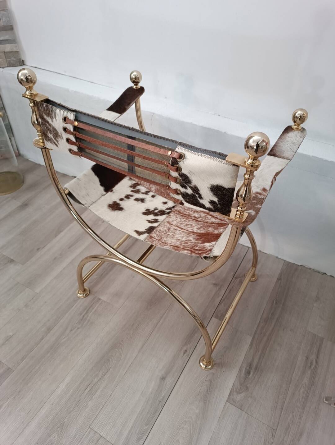 Leather and brass side chair by Simon Disegno Italy 1970s
