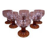 Set of 6 Amber stemmed glasses from the 70s