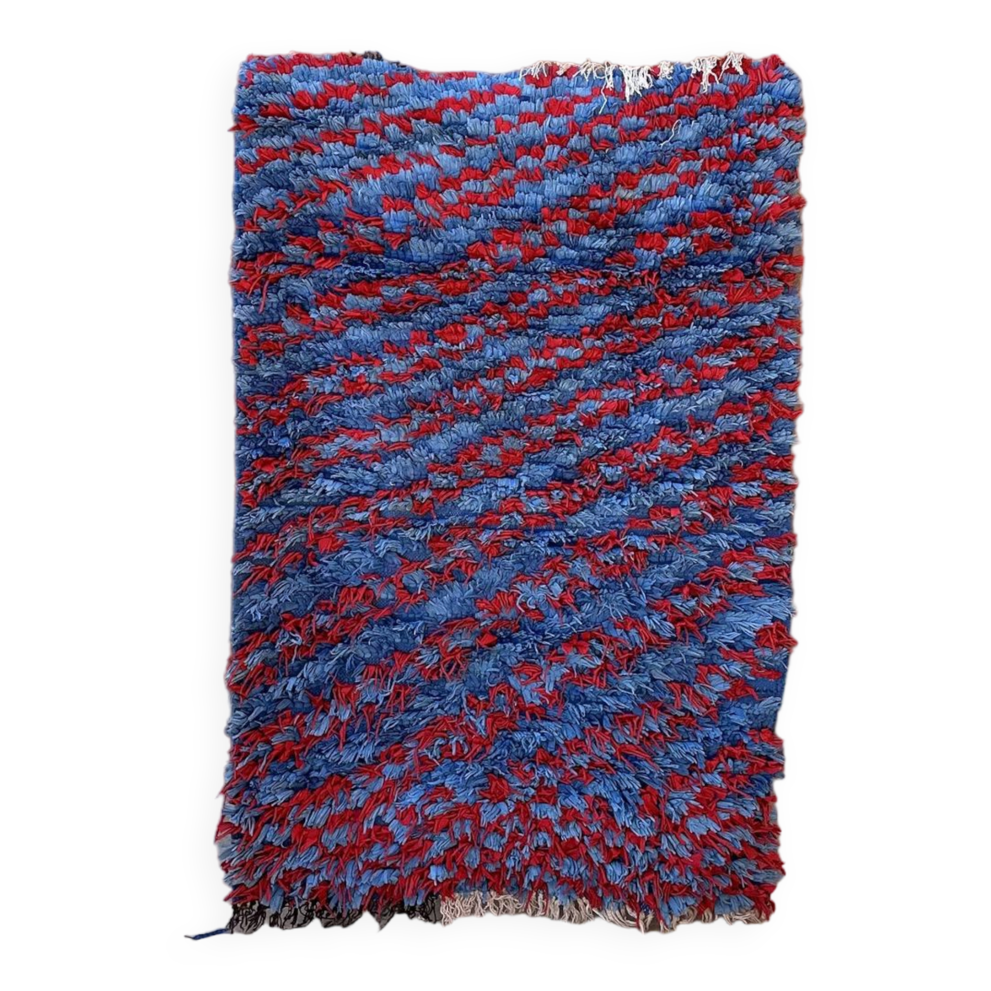 Moroccan carpet Boucherouite blue - 89 x 337 cm