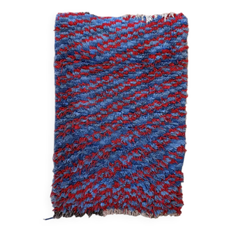 Moroccan carpet Boucherouite blue - 89 x 337 cm