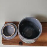 Vintage blue ceramic garlic box pot with cherry