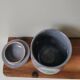 Vintage blue ceramic garlic box pot with cherry