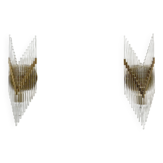 Set of 2 crystal glass rods wall lamps , 1970s