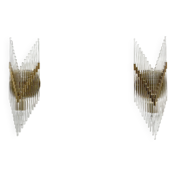 Set of 2 crystal glass rods wall lamps , 1970s