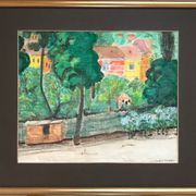 Rudolf möller 1881-1967. the houses, 1930. gouache. sbd. 30x40. frame