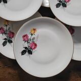 P.L. France porcelain dinner plates with roses — 1950s-60s