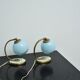 Set of 2x Bedside lamps with blue glass and bronze feet, 1930s
