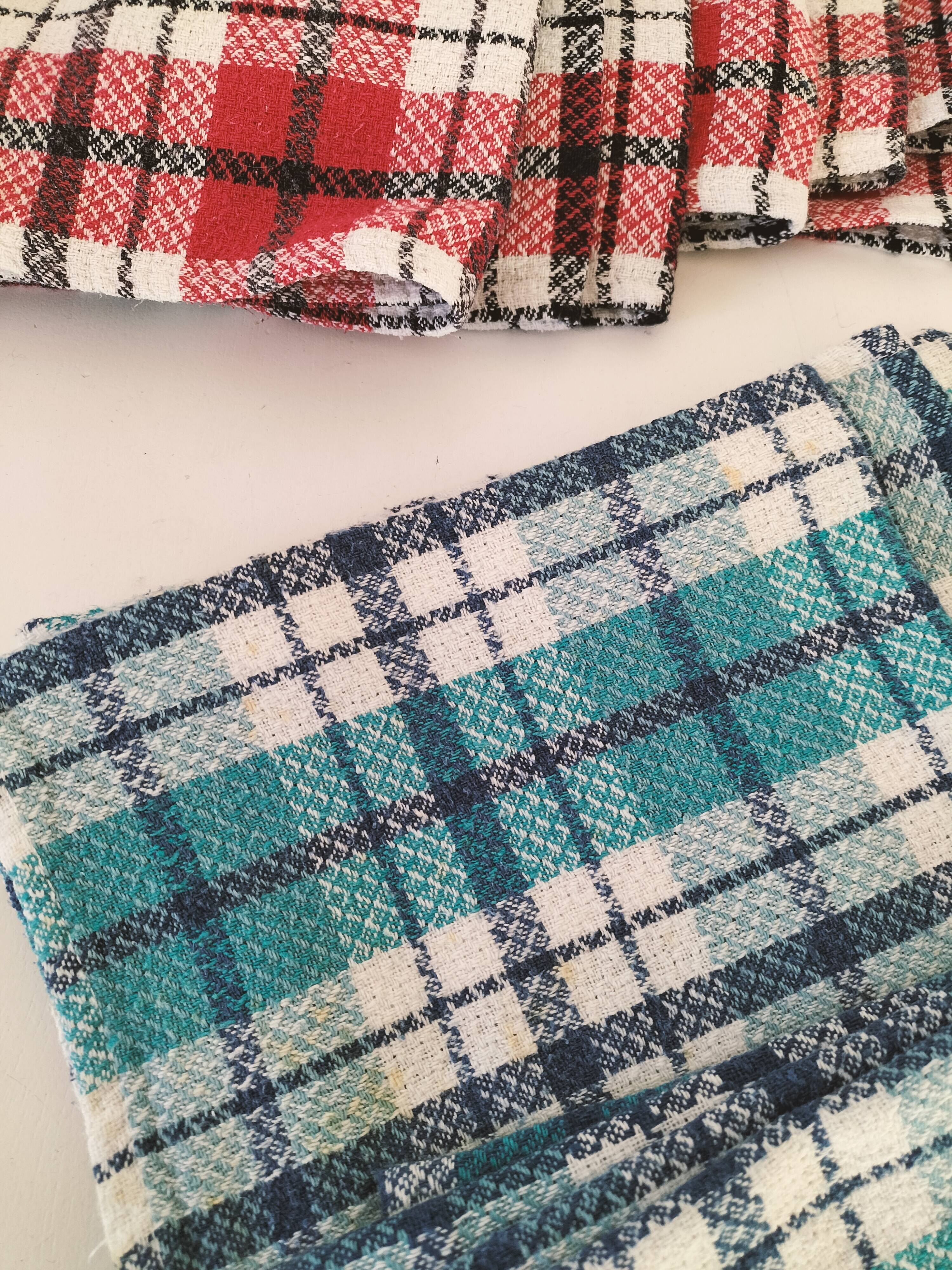 Ensemble de 12 serviettes vintage à carreaux – Rouge et turquoise