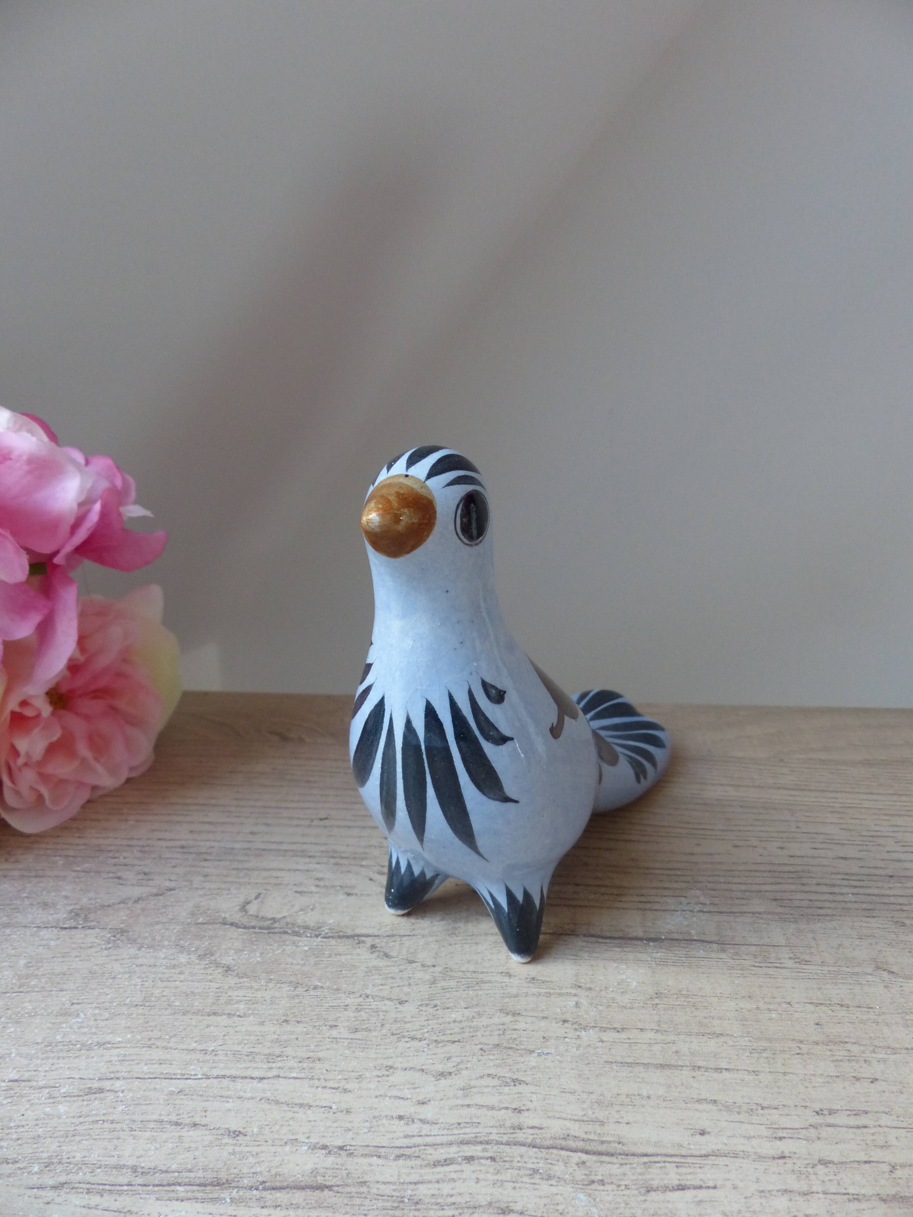 Bird figurine, large Tonala pottery dove with floral pattern Mexico vintage decoration