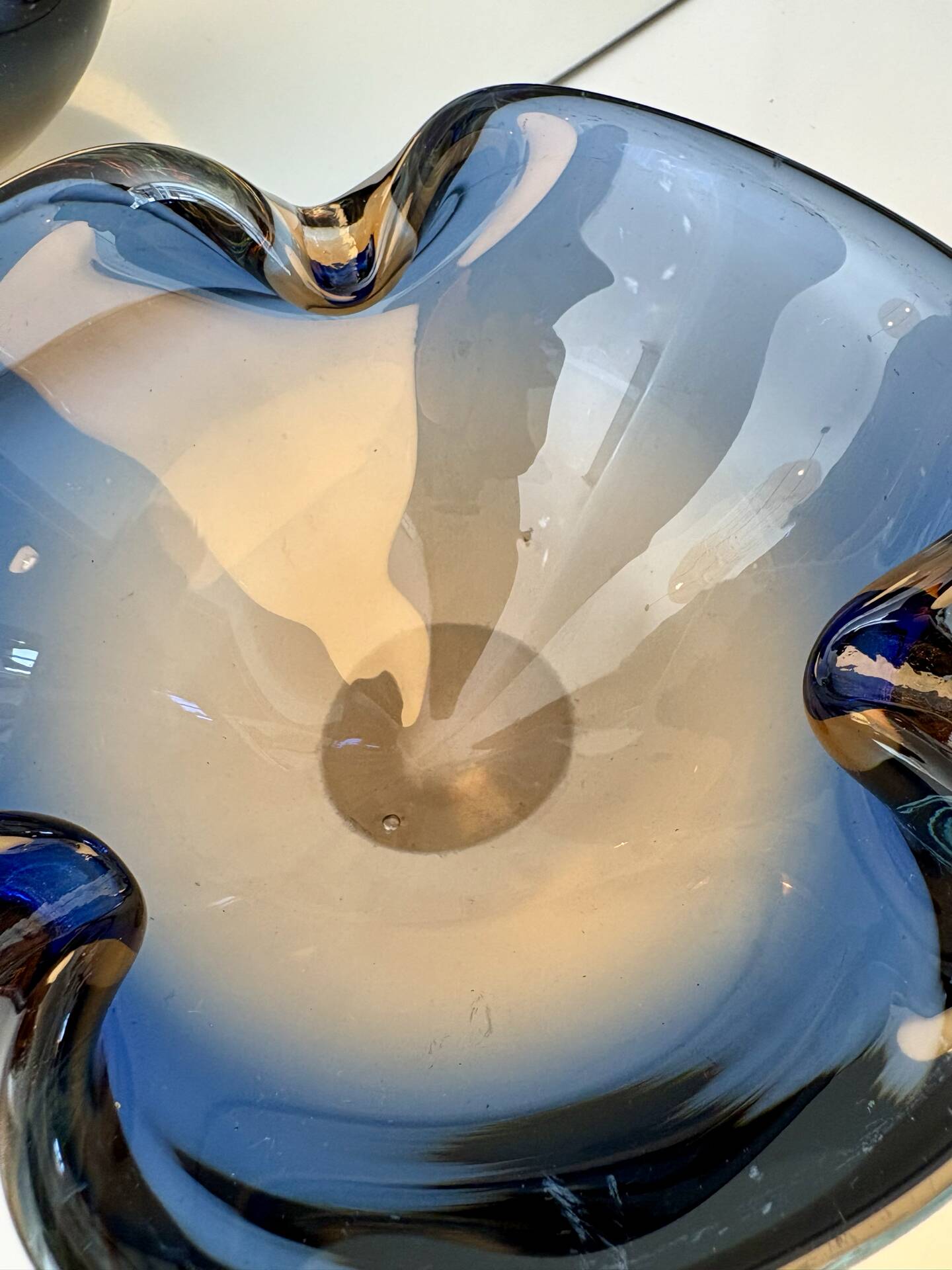 Blue and amber Murano glass ashtray/trinket dish 1960-70s