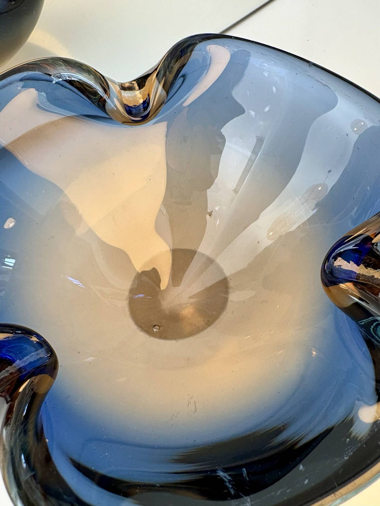 Blue and amber Murano glass ashtray/trinket dish 1960-70