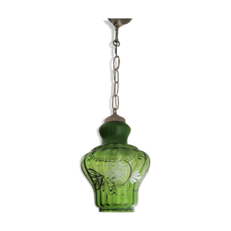 Suspension en verre vert vintage des années 1960