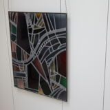 Multicolored stained glass window with hanging system - Germany - 1970's