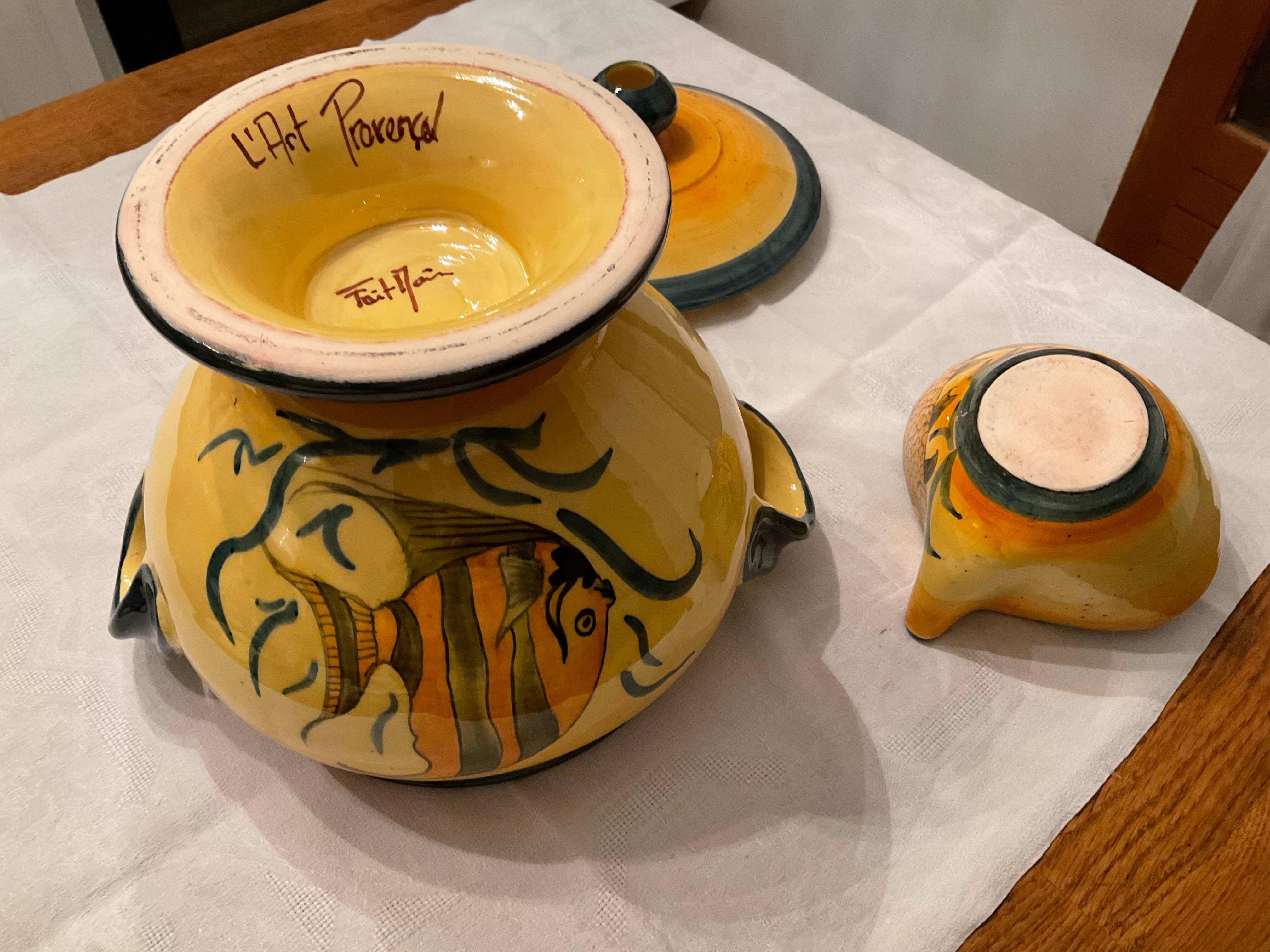 Souptureen and saucière, glazed terracotta, France, Provence