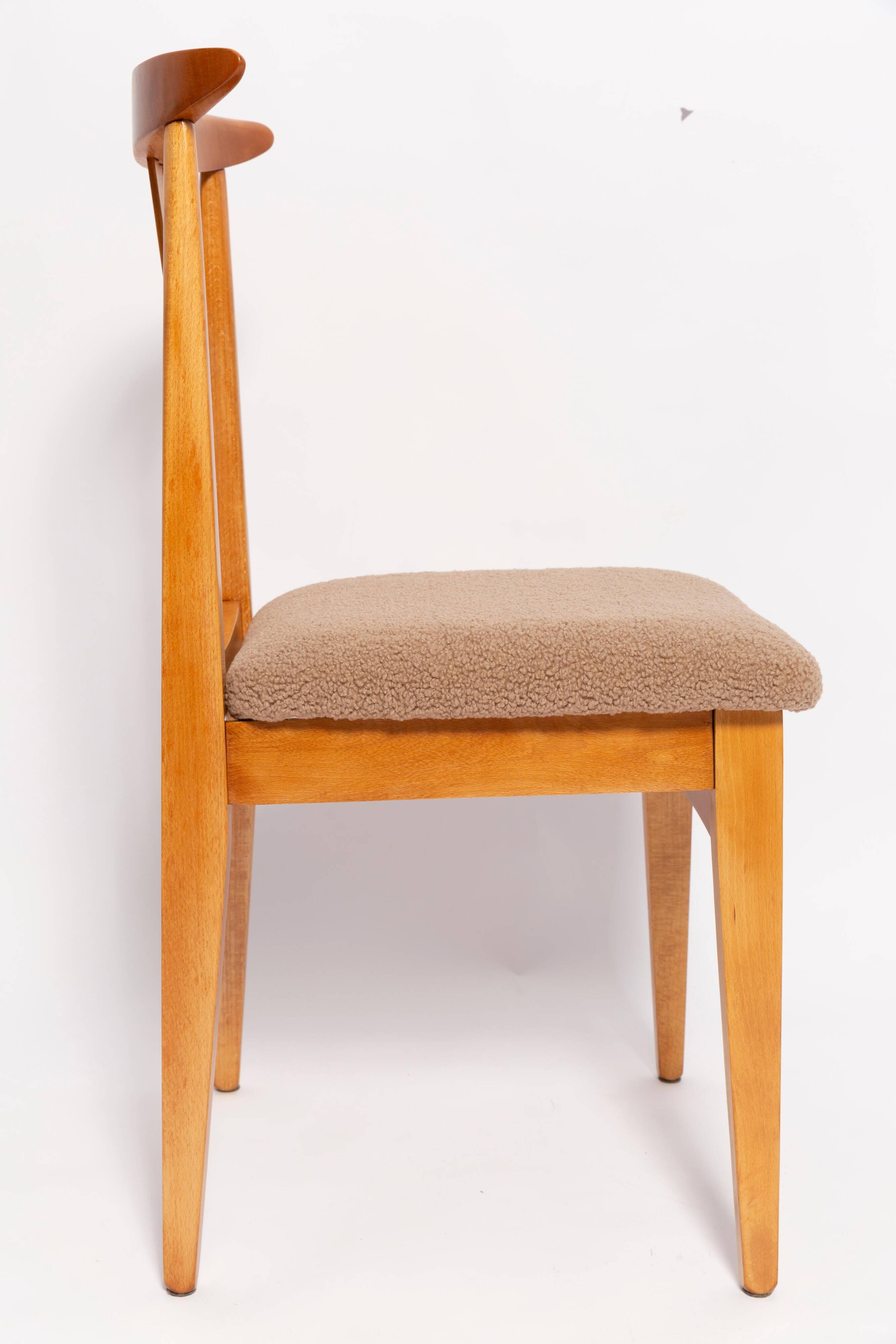 Mid-Century Bouclé Lounge Chair, Light Wood, M. Zielinski, Europe 1960s