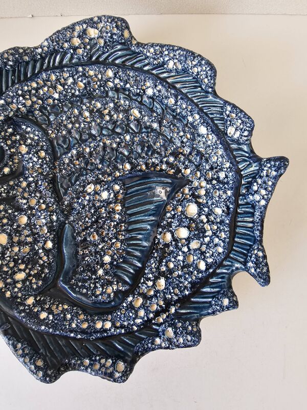 Plat vintage en céramique poisson Vallauris 195060 (Diamètre 32cm)