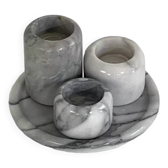 Set of marble candle holders with base