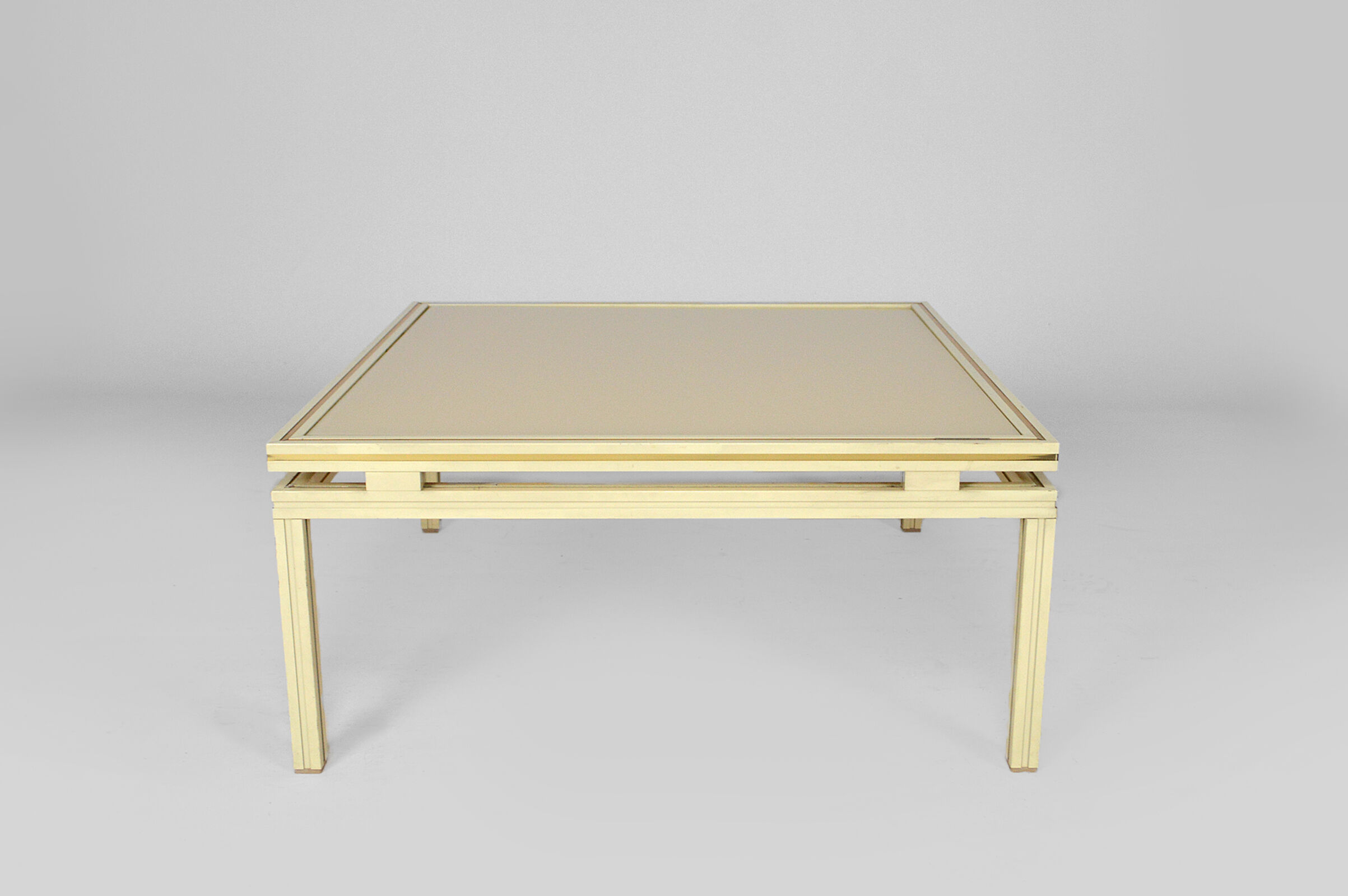 Coffee table, aluminium and brass, 1970s, by Pierre Vandel