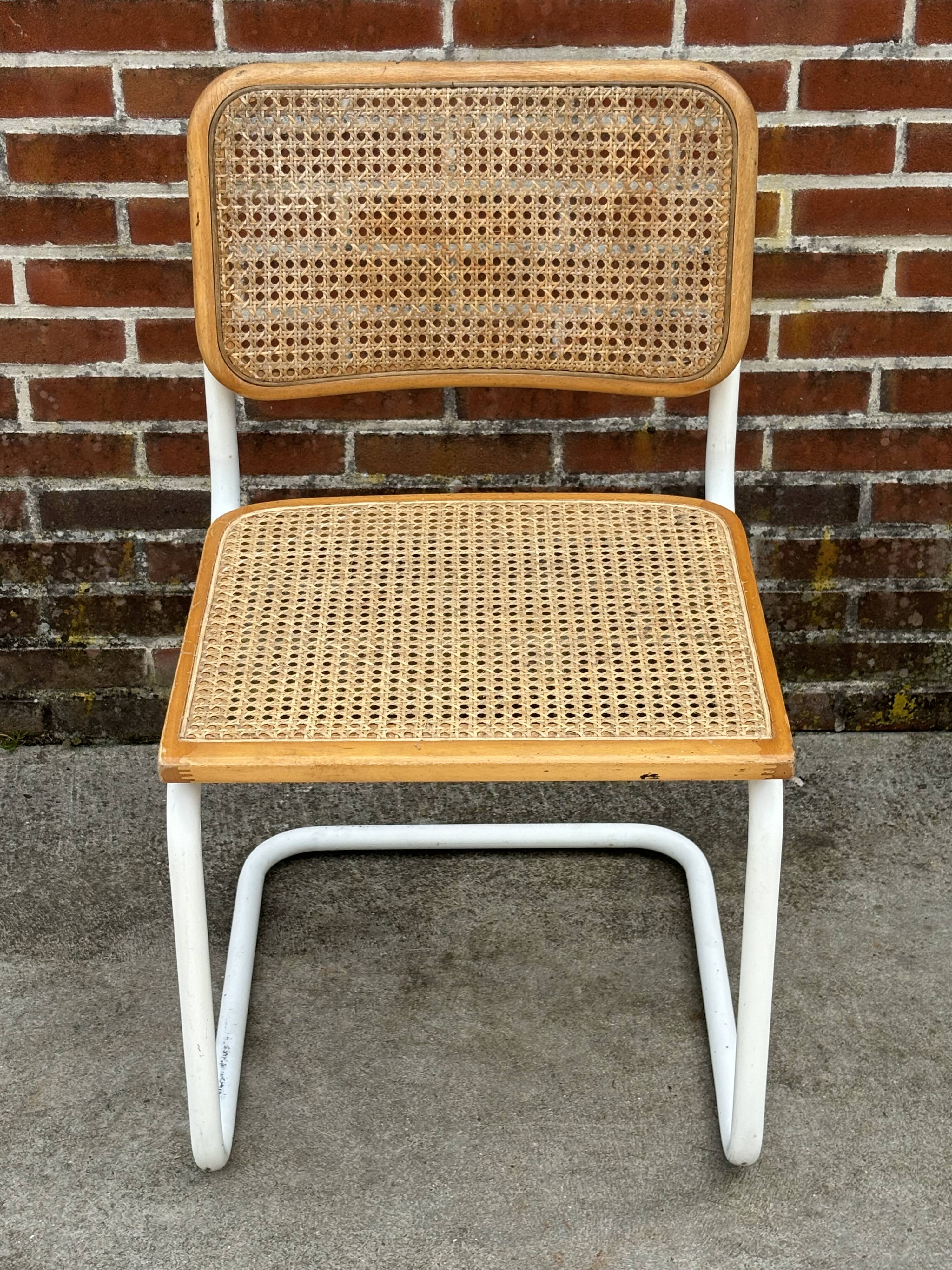 Cesca chair b32 model in white and wood by Marcel Breuer