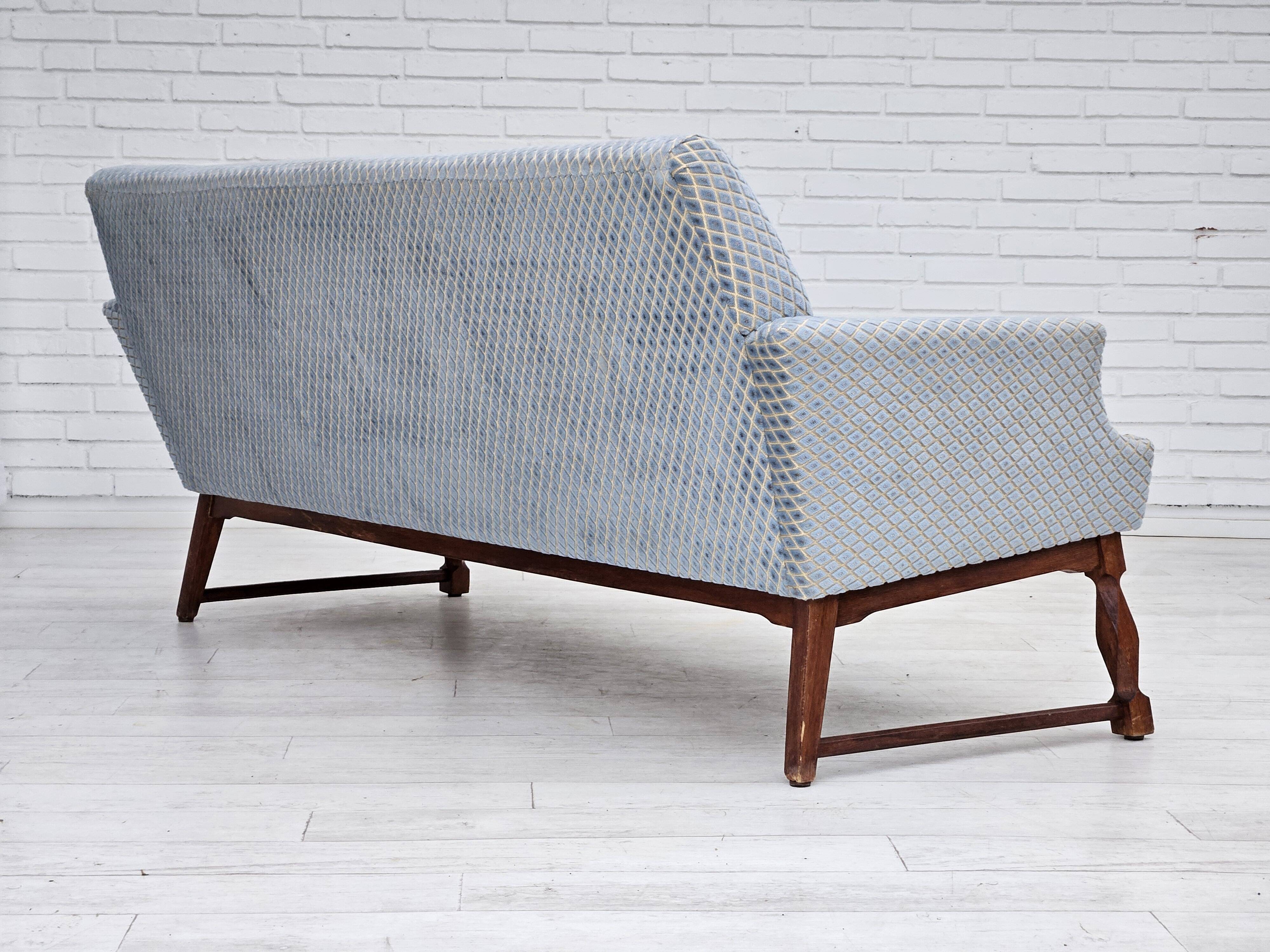 1970s, Danish 3 seater sofa, original good condition, velour, oak wood.