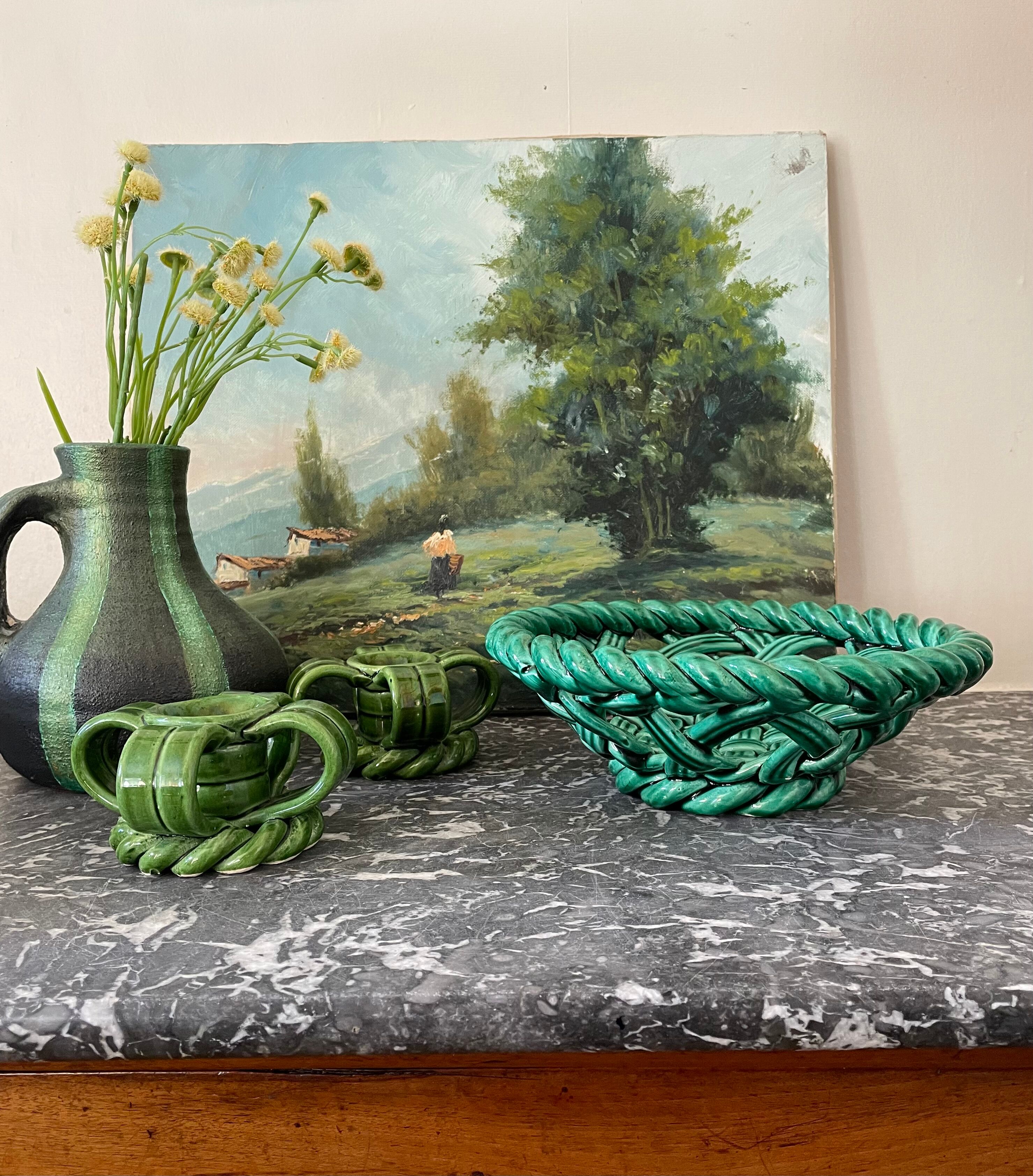 Braided earthenware basket