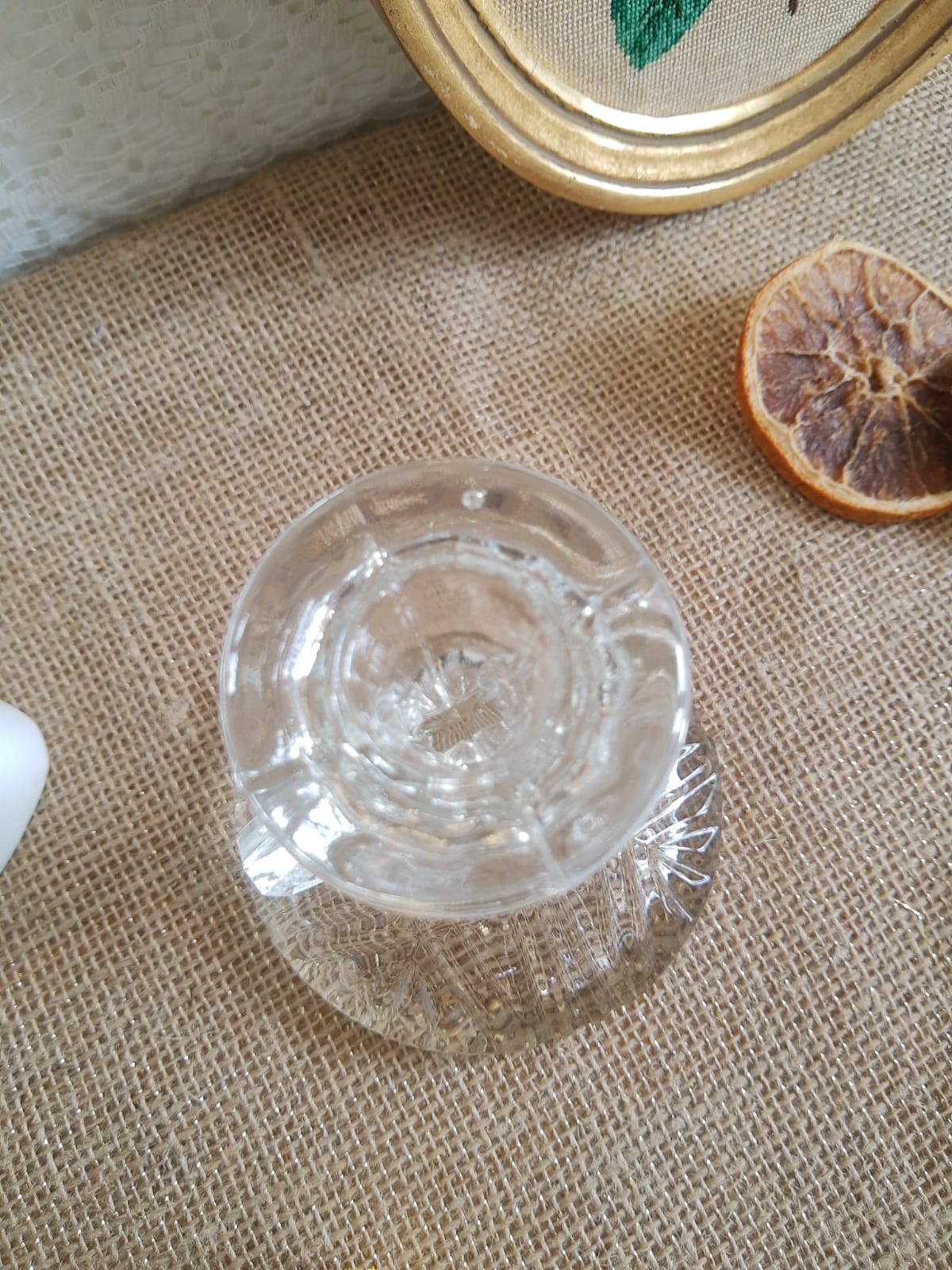 Art Deco chiseled glass candle holder - vintage