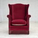 1970s, Danish highback armchair, red furniture velour, ash wood.