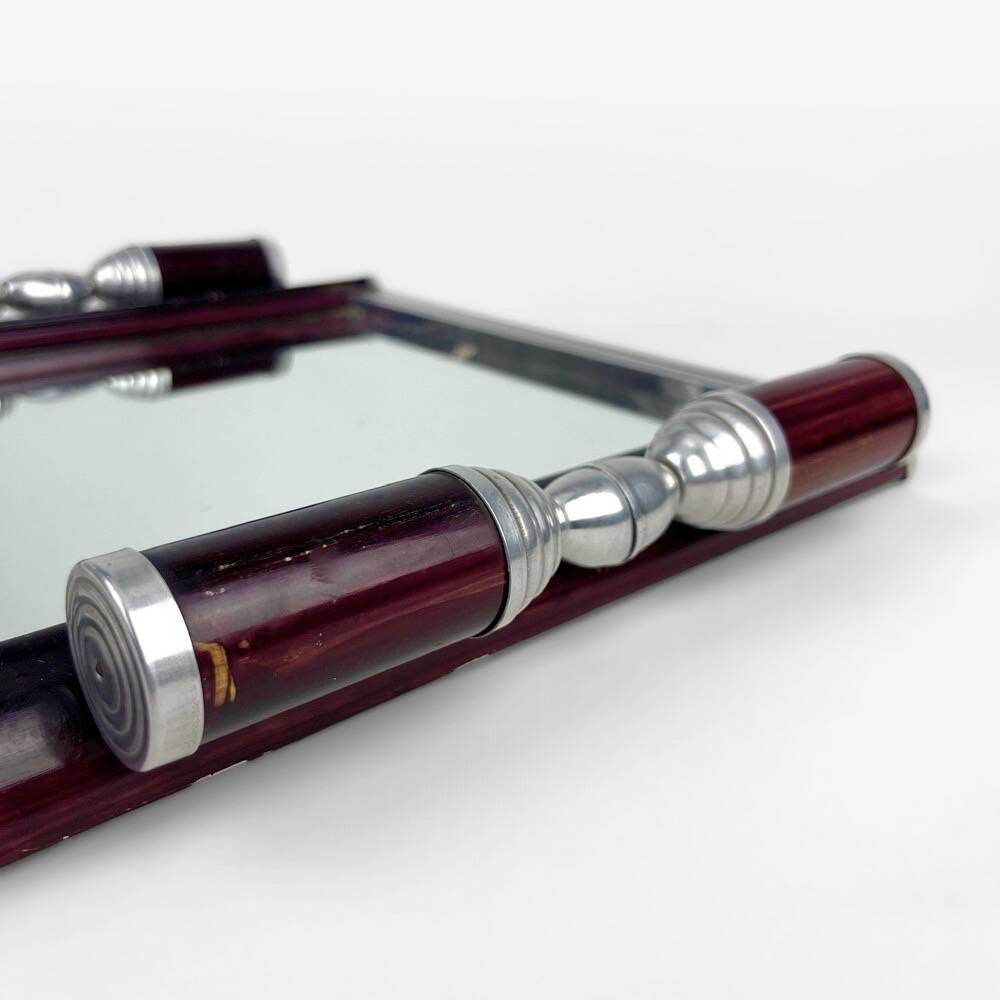 Art Deco metal and wood tray