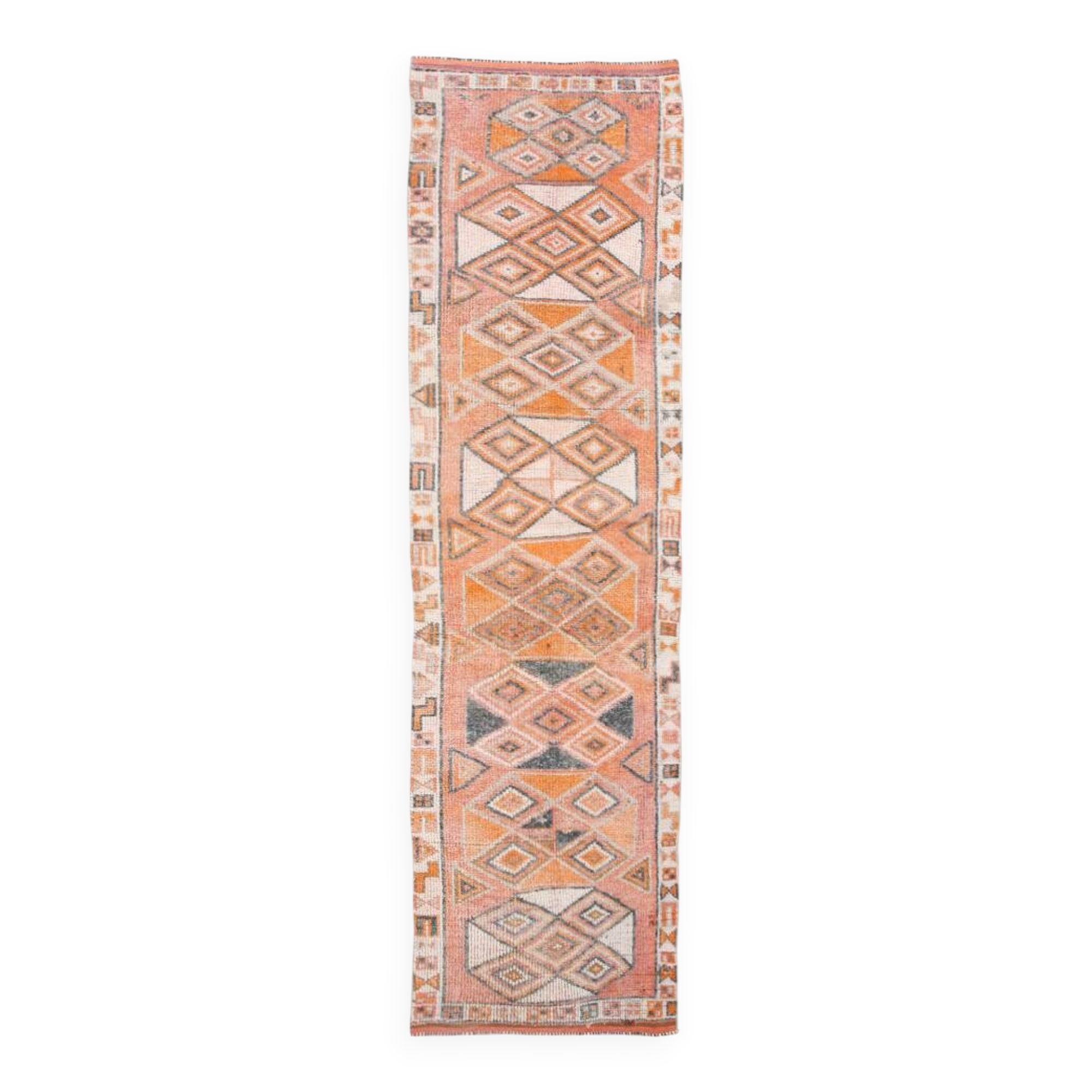 3x11 Orange and Beige Long Wide Runner, Handwoven Wool Runner, 92x336Cm