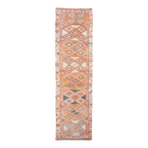Tapis de couloir long et large orange et beige 3x11, tissé à la main en laine, 92x336 cm