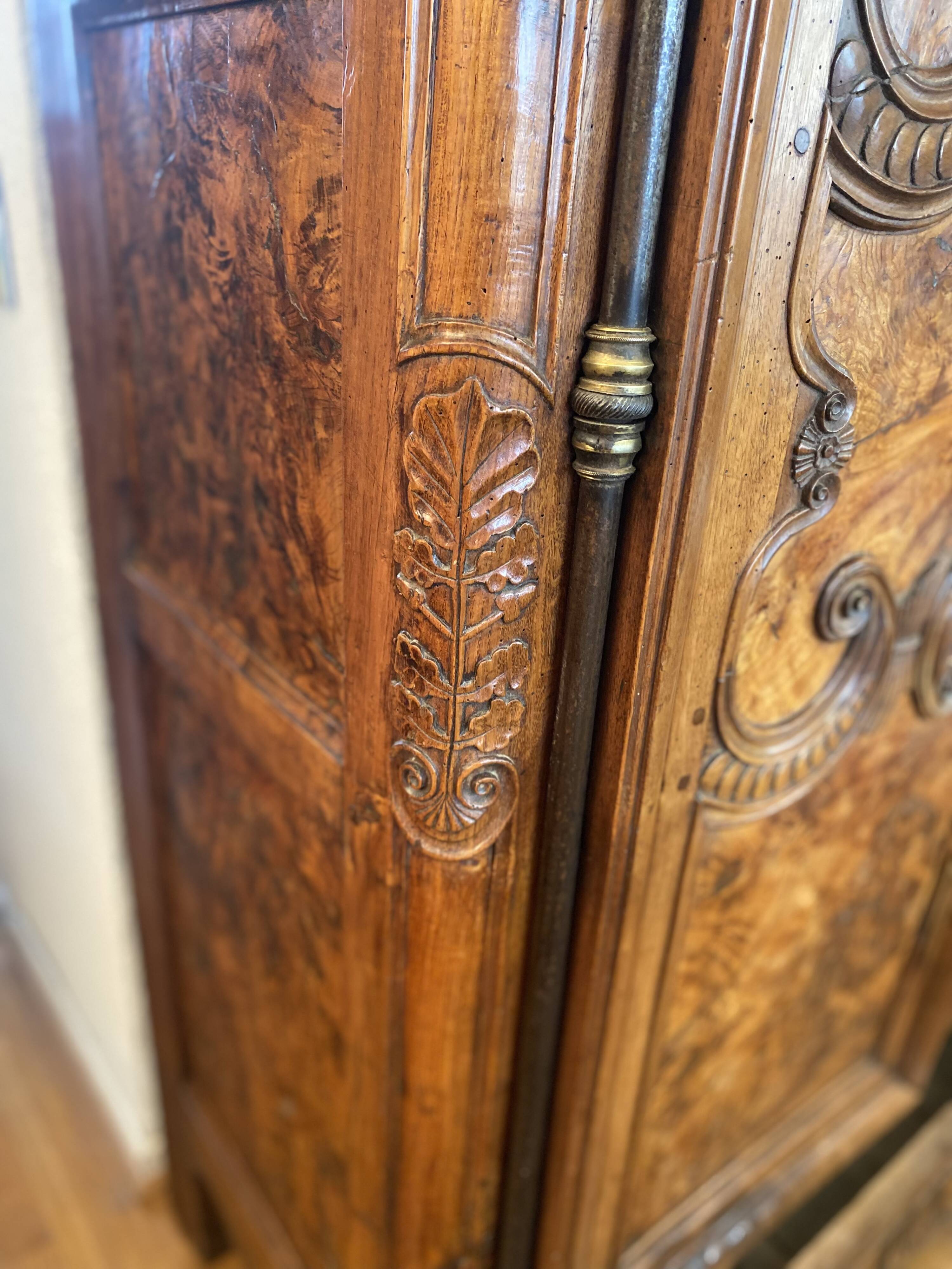 Bressane wardrobe with arched cornice, walnut and fresne magnifying glass.