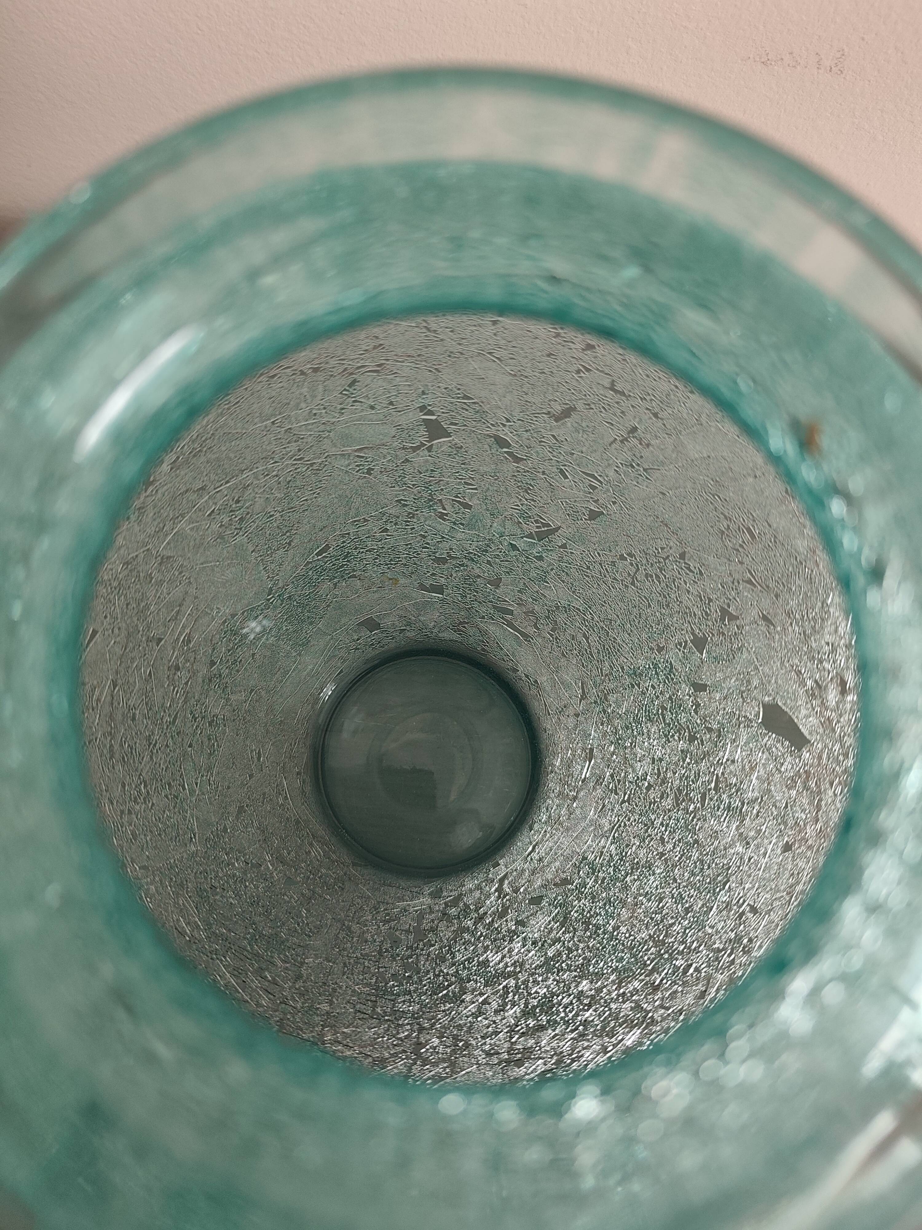 vase Karcagi Fátyolüveg cracked glass turquoise / blue-green water Hungary
