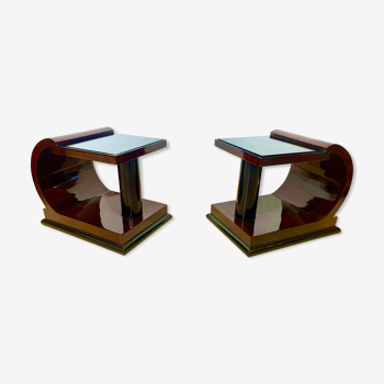 Pair of Art Deco Side Tables, Rosewood, Ebonized and Glass, France, circa 1930
