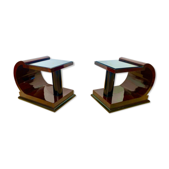 Pair of Art Deco Side Tables, Rosewood, Ebonized and Glass, France, circa 1930