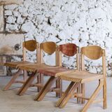 4 vintage canteen chairs in beech, 1980.