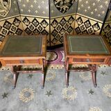 Pair of English style bedside tables in green leather