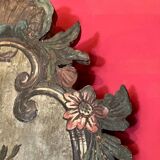 18th Century Rococo Venetian Polychrome and Mecca Lacquered Wooden Wall Sconces with Iron Arms, Set of 2